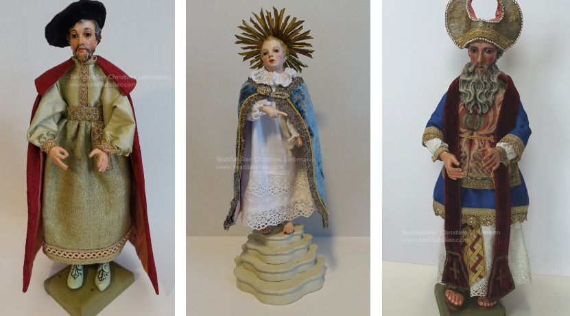 Krippe St. Lamprecht: Figuren eines Schriftgelehrten, des 12-jährigen Jesus im Tempel und des Hohepriesters